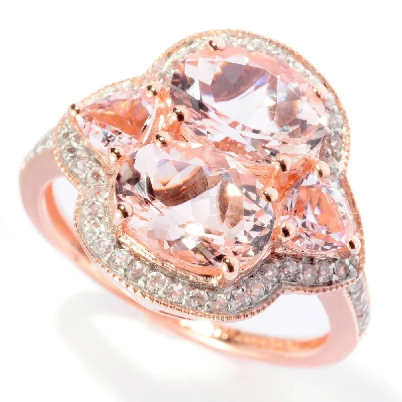 High gem ring-18K Rose Vermeil 2.83Ctw Dual Shaped Morganite,White Zircon Cocktail Ring