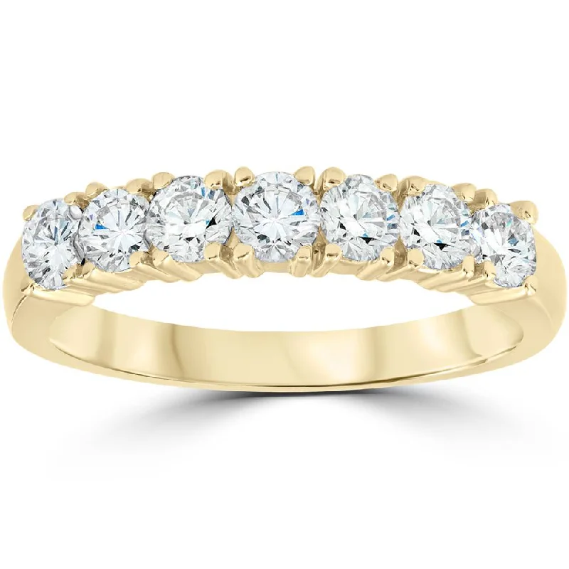 Sleek design ring-1ct Diamond Wedding Ring Anniversary 14k Yellow Gold 7-Stone Womens Band