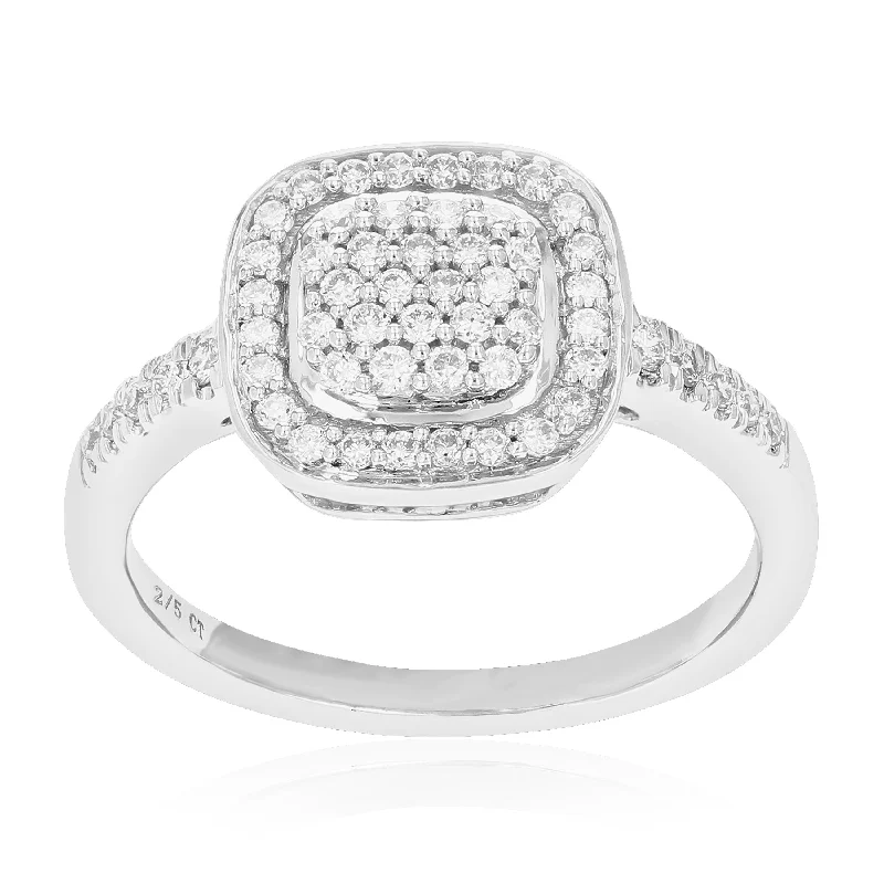 Exact-cut ring-2/5 cttw 56 Stones Round Cut Lab Grown Diamond Engagement Ring .925 Sterling Silver Prong Set