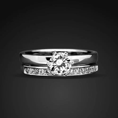 Nested stone ring-925 Sterling Silver Engagement Ring Set 2 piece Womens Wedding Rings