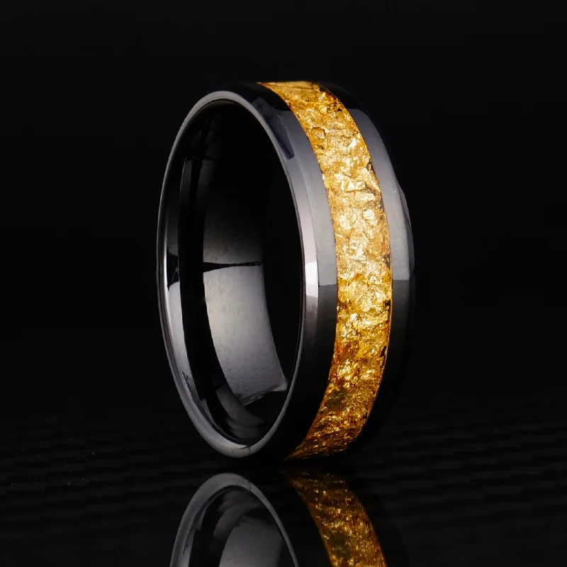 Ripple design ring-24K Gold Leaf Ring on Black Ceramic | Full Channel