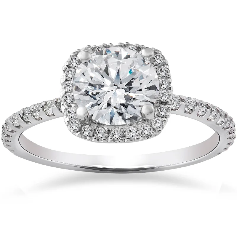 Twisting design ring-2CT Round Cushion Halo Diamond Solitaire Engagement Ring White Gold Lab Grown