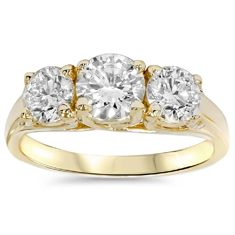 Dotted band ring-2ct Three Stone Diamond Engagement 14K Yellow Gold Ring