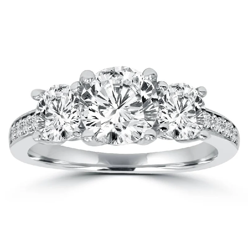 Intertwined ring-2ct Three Stone Round Diamond Engagement Ring 14K White Gold