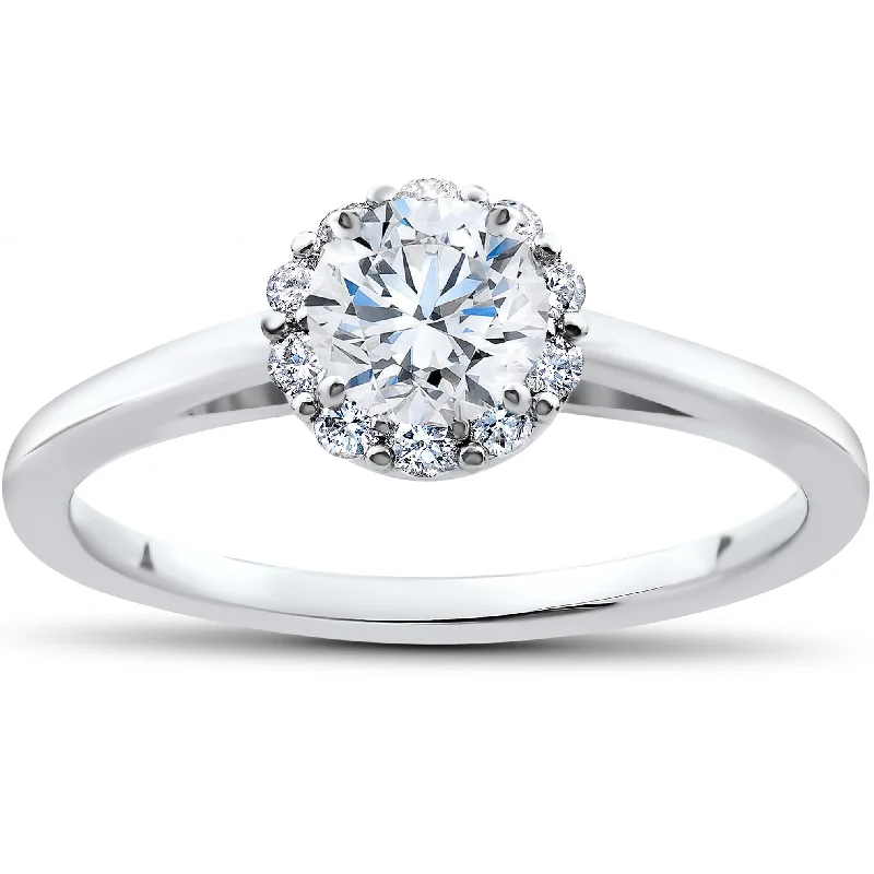 Rough rim ring-3/4 Ct Lab Created Diamond Madelyn Halo Engagement Ring 14k White Gold