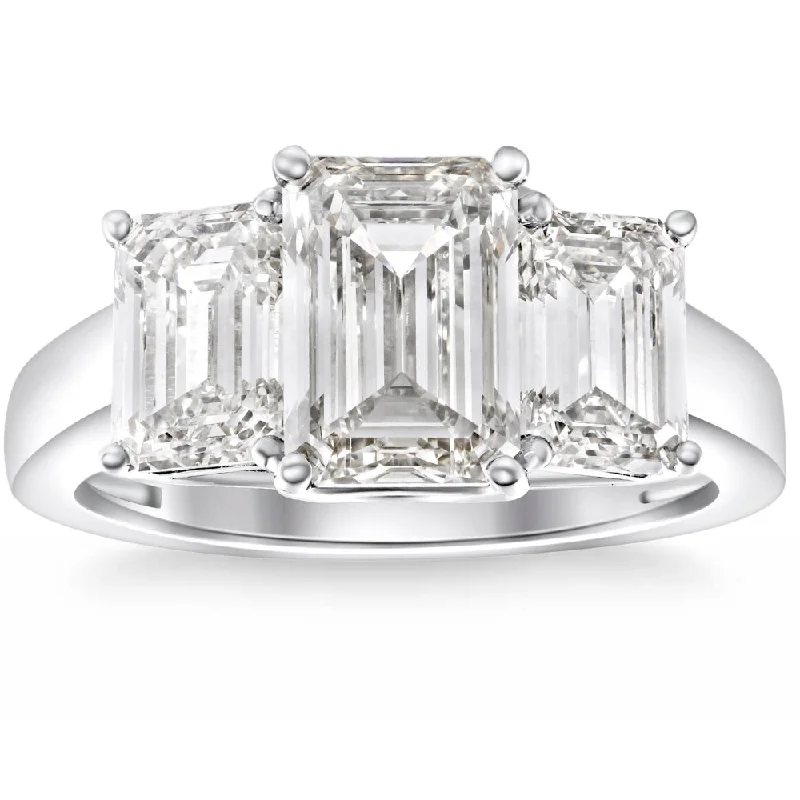 Aged bronze ring-3.55Ct TW Emerald Cut Three Stone Engagement Ring 14k White Gold Lab Grown