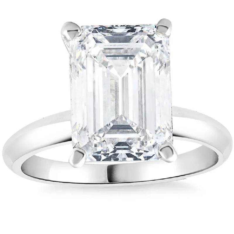 Bold gold ring-4.01Ct Emerald Cut Certified Diamond Engagement Ring 14k White Gold Lab Grown