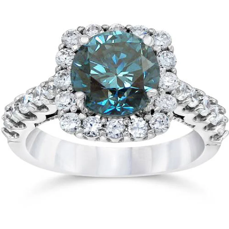 Mist gem ring-4 CT Blue Diamond Engagement Ring 14K White Gold