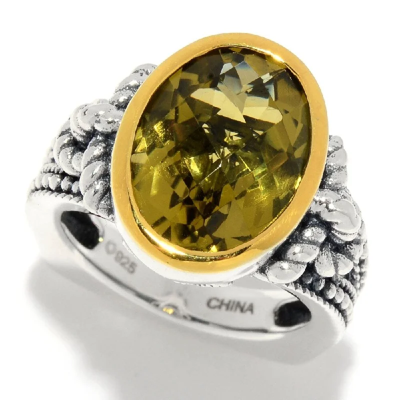 Glinting gem ring-5.00ctw Oval Olive Quartz Textured Solitaire Ring