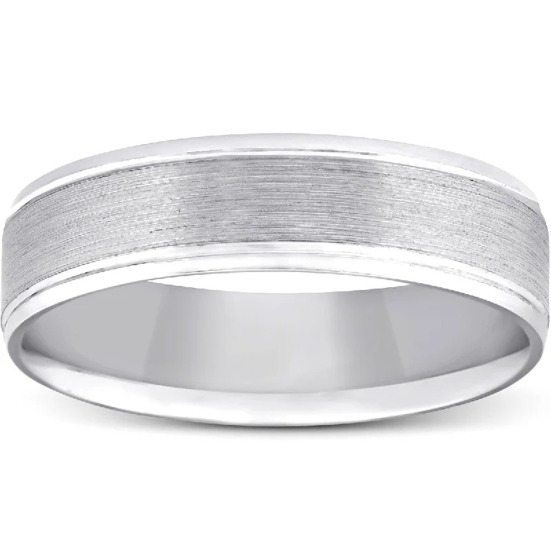 Natural pearl ring-5mm Flat Brushed Mens Wedding Band 10K White Gold