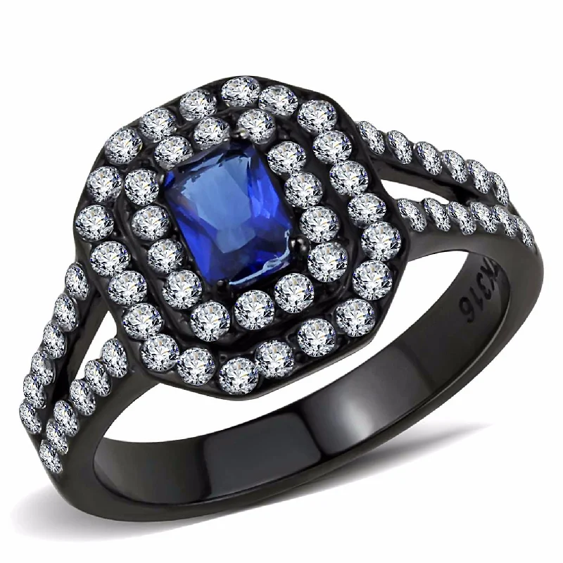 ings (戒指) - 150 Long-Tail Keywords6x4mm Emerald Cut Deep Blue Sapphire CZ Black IP Stainless Steel Engagement Ring