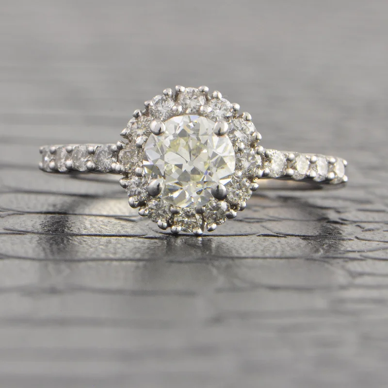 Leaf-wrap ring-.82 ct. Old European Cut Diamond Halo Engagement Ring