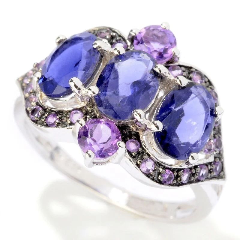 Sleek design ring-925 Sterling Silver African Amethyst and Iolite Ring