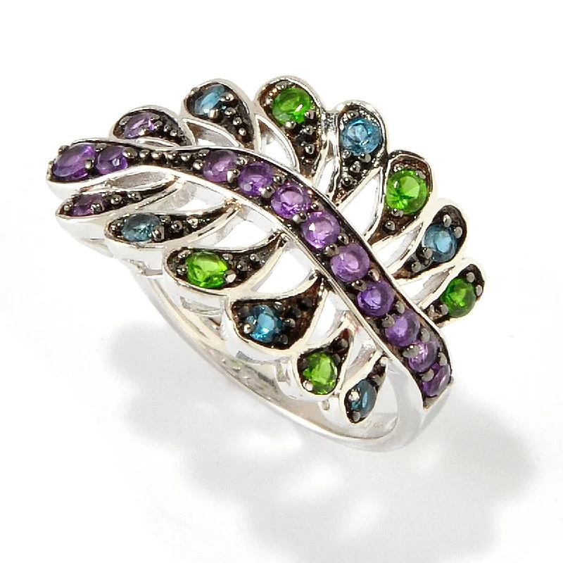 Grained stone ring-925 Sterling Silver African Amethyst and London Blue Topaz Ring