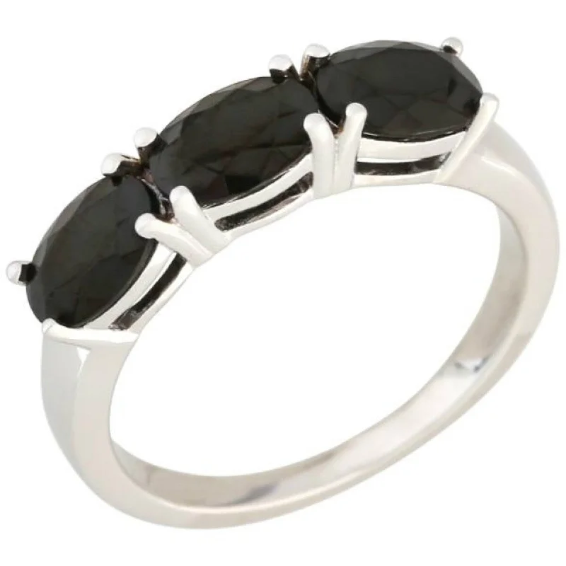 Airy silver ring-925 Sterling Silver Black Spinel 3-Stone Ring