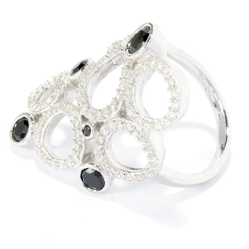 Airy silver ring-925 Sterling Silver Black Spinel and White Natural Zircon Ring