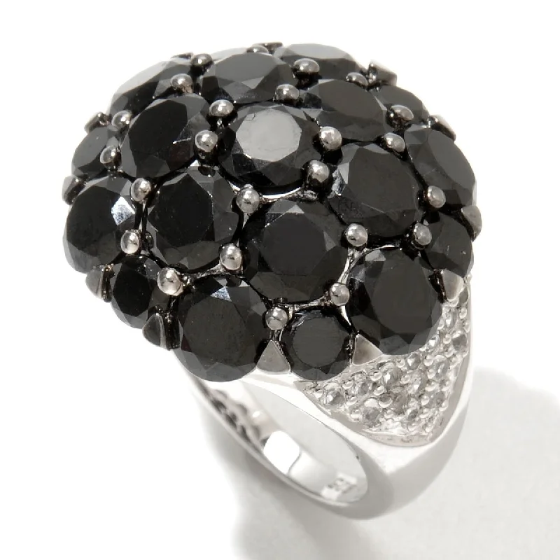 Airy silver ring-925 Sterling Silver Black Spinel and White Topaz Ring