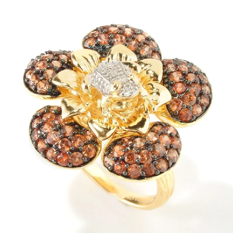 Lustrous citrine ring-925 Sterling Silver Brown Zircon and Diamond Ring