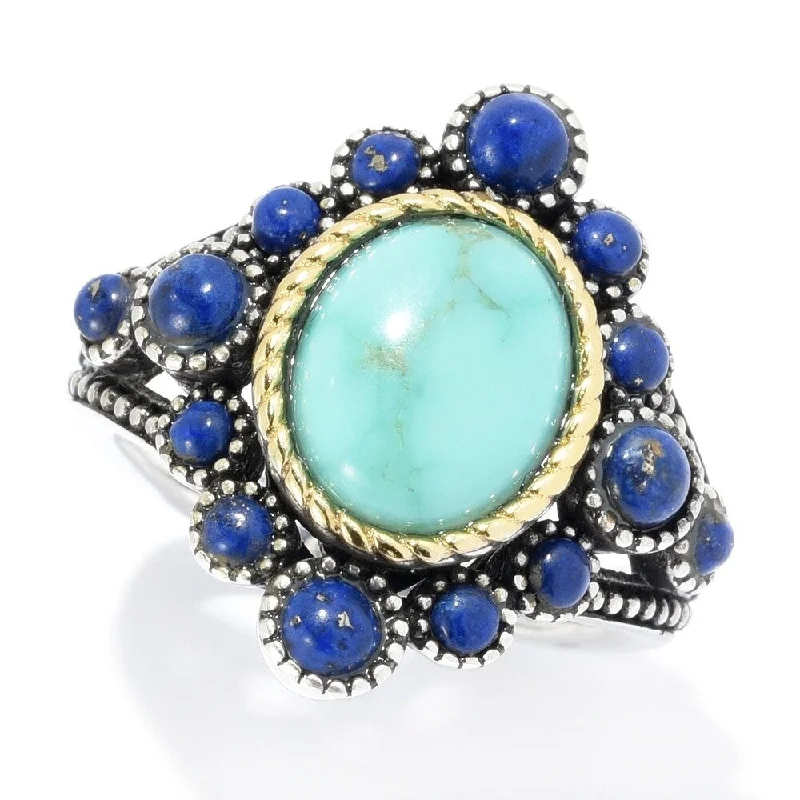 Slanted gem ring-925 Sterling Silver Campitos Turquoise and Lapis Lazuli Ring