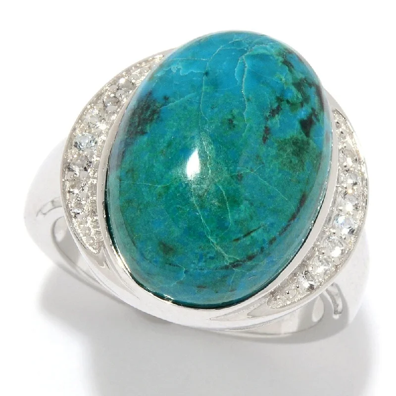 Polished palladium ring-925 Sterling Silver Chrysocolla and White Topaz Ring