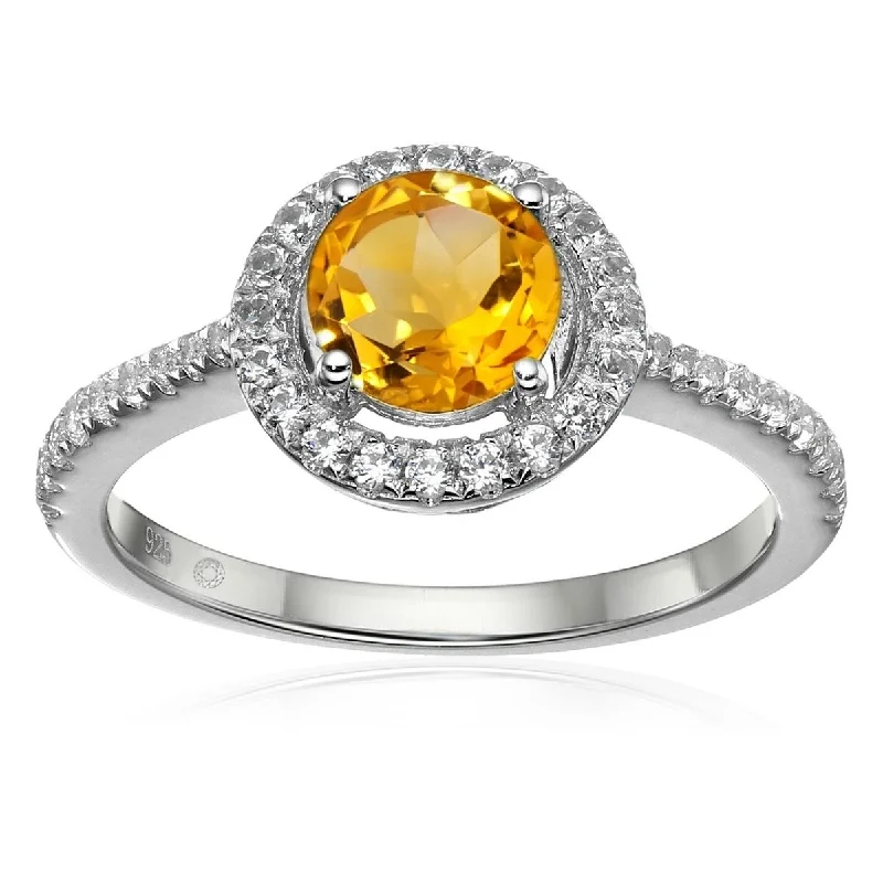 Satin marble ring-925 Sterling Silver Citrine and Created White Sapphire Ring