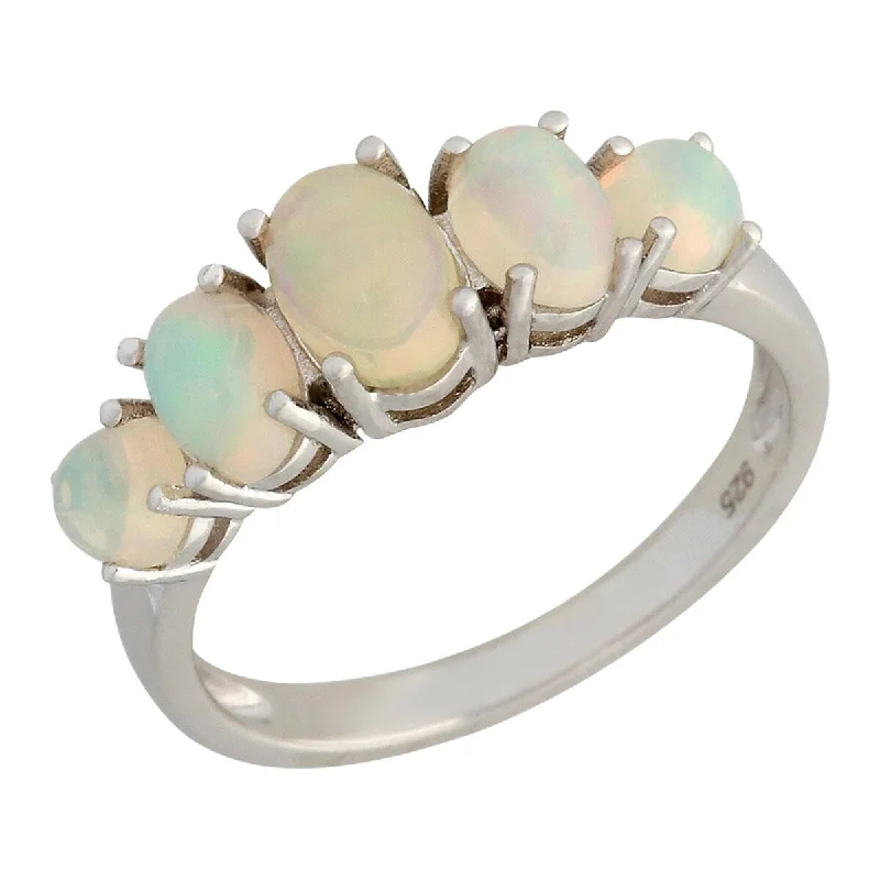 Vivid emerald ring-925 Sterling Silver Ethiopian Opal 5-Stone Ring