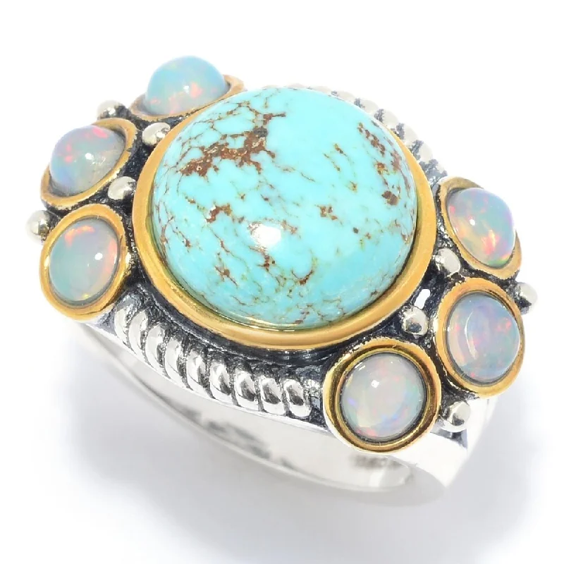 Gripped stone ring-925 Sterling Silver Ethiopian Opal and Mine#8 Turquoise Ring