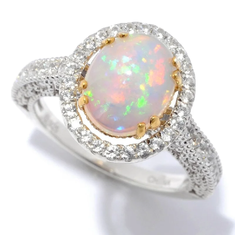 Single pearl ring-925 Sterling Silver Ethiopian Opal and White Natural Zircon Ring