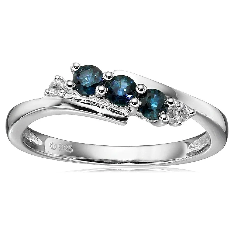 Aged bronze ring-925 Sterling Silver Indian Blue Sapphire and Created White Sapphire Ring