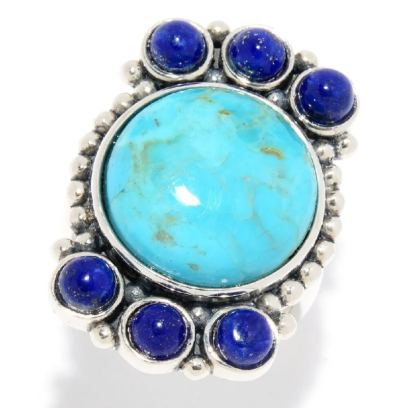 925 Sterling Silver Kingman Turquoise and Lapis Lazuli Ring