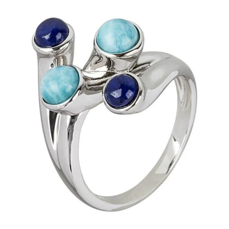 Pentagon stone ring-925 Sterling Silver Larimar and Lapis Lazuli Ring