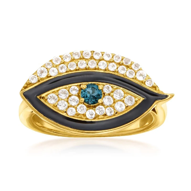 Leaf-wrap ring-925 Sterling Silver London Blue Topaz and White Topaz Gemstone " Evil Eye " Ring