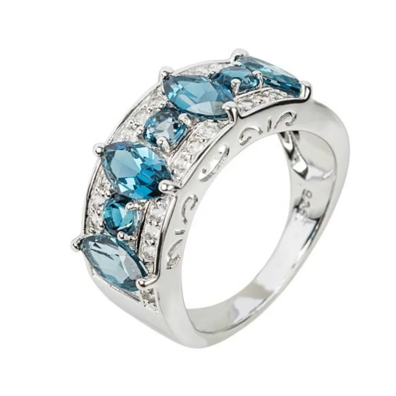 Retro emerald ring-925 Sterling Silver London Blue Topaz and White Topaz Ring