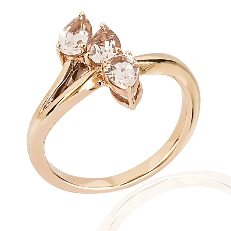 Rich marble ring-925 Sterling Silver Morganite 3-Stone Ring