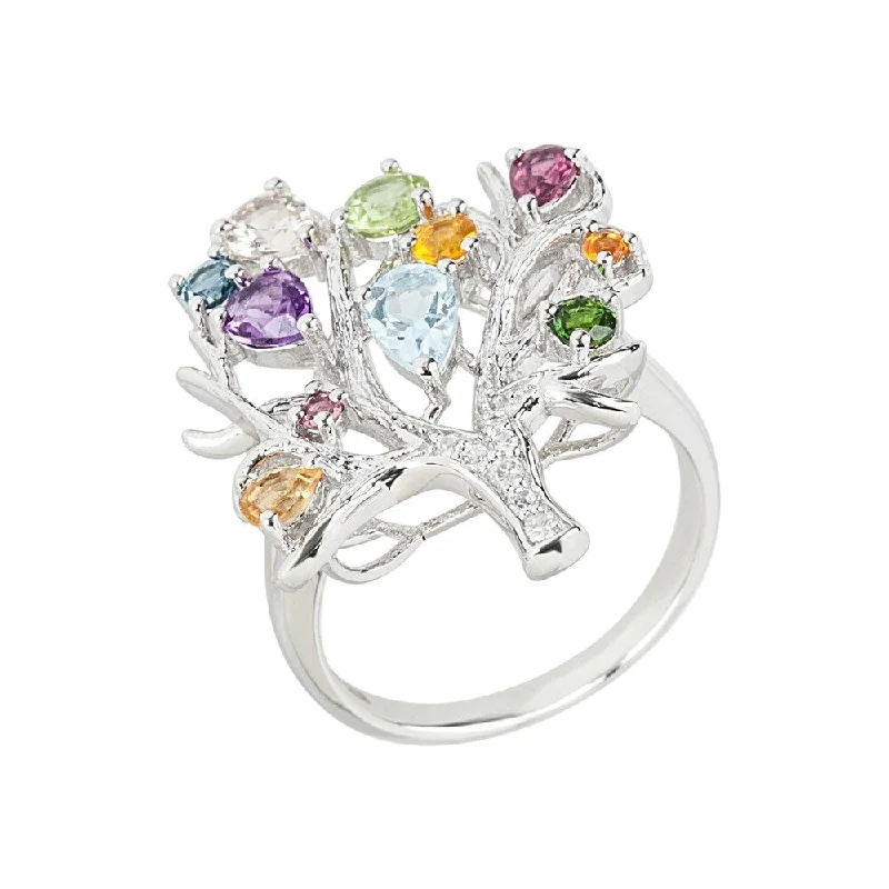 Glistening silver ring-925 Sterling Silver Multi Stone Ring