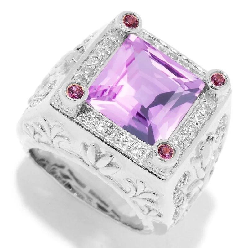 Scalloped edge ring-925 Sterling Silver Pink Amethyst,Rhodolite Garnet,White Natural Zircon Ring