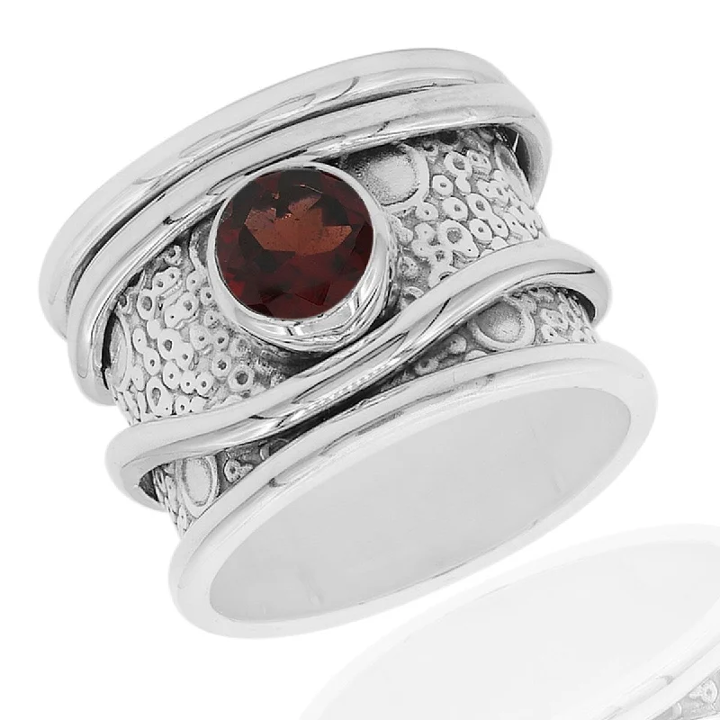 Deep-set stone ring-925 Sterling Silver Red Garnet Band Ring