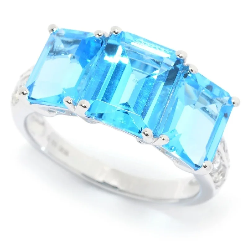 Stacked birthstone ring-925 Sterling Silver Swiss Blue Topaz and White Topaz Ring