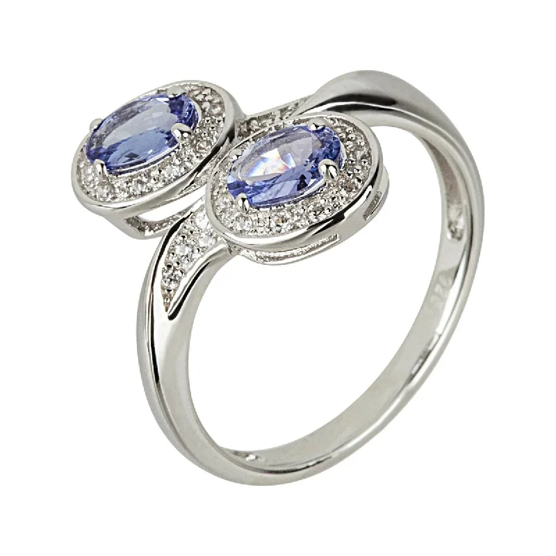 Mosaic band ring-925 Sterling Silver Tanzanite and White Natural Zircon Bypass Ring