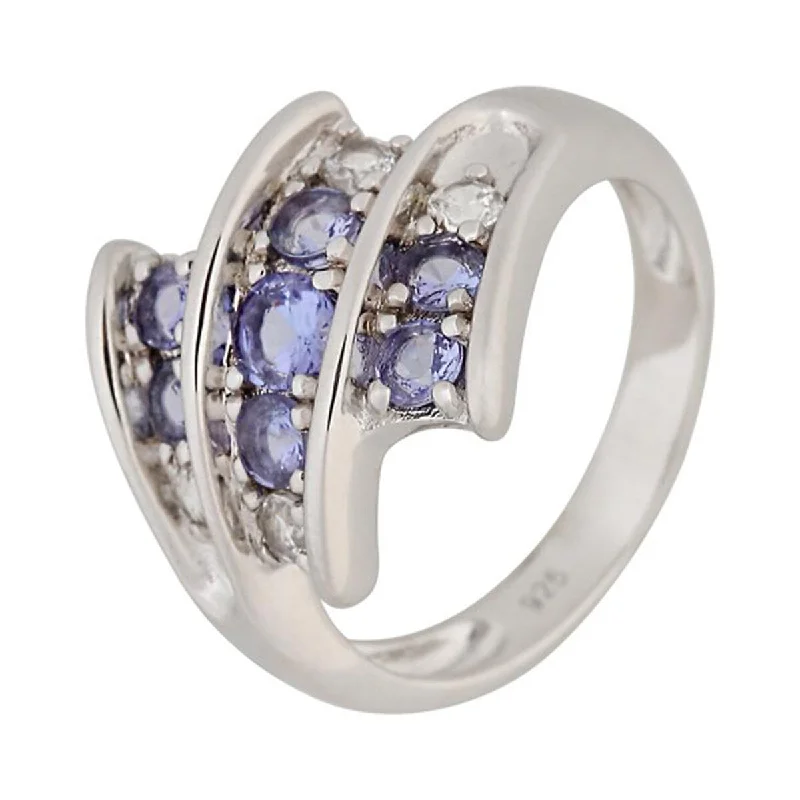 Fractured crystal ring-925 Sterling Silver Tanzanite and White Natural Zircon Ring