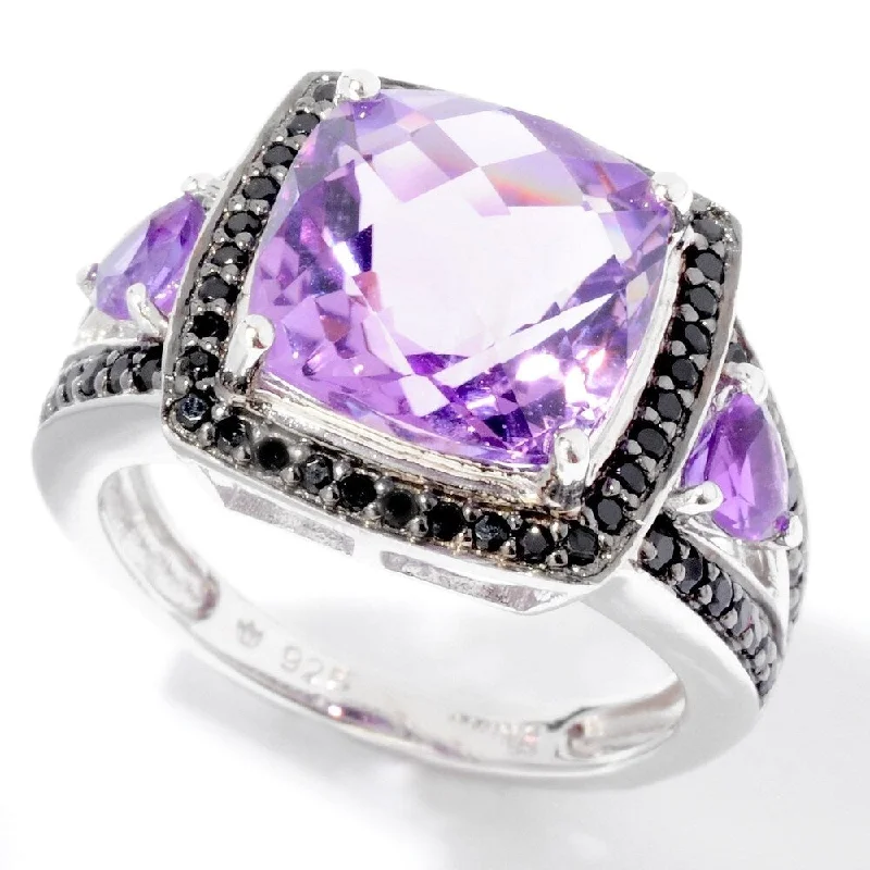 Rich marble ring-925 Sterling Silver White Cz,African Amethyst,Black Color Zircon Ring