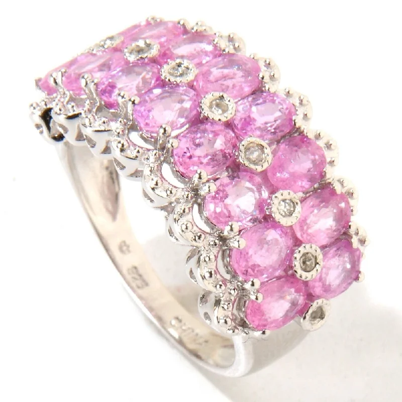 Five-stone ring-925 Sterling Silver White Natural Zircon and Pink Sapphire Ring