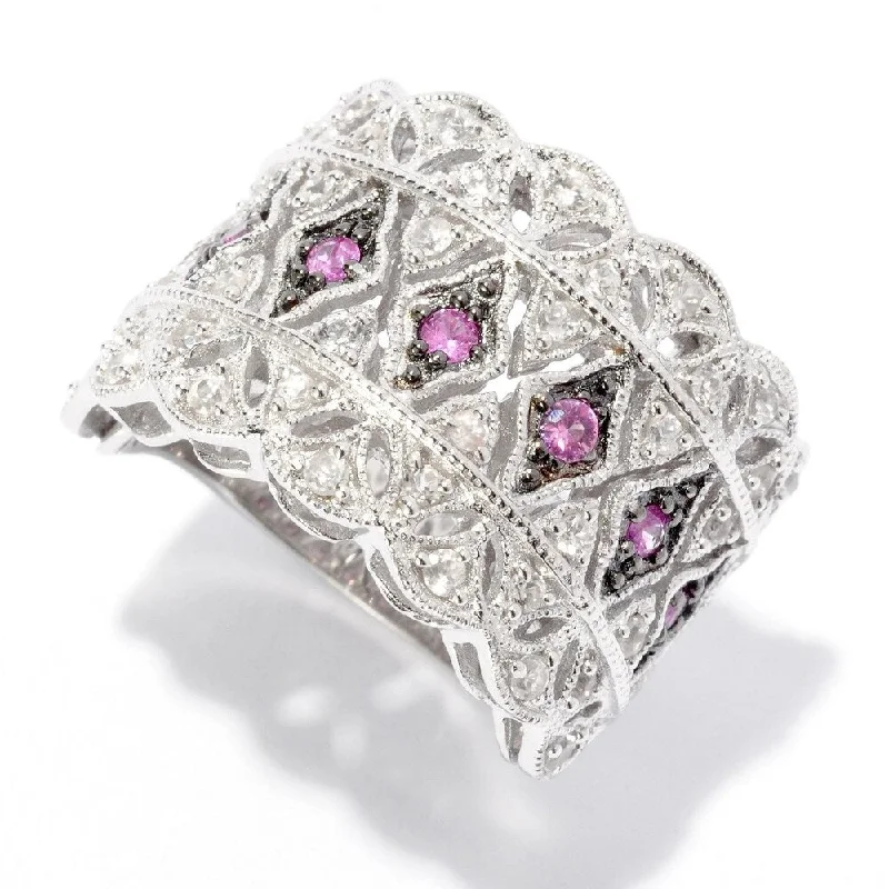 Vintage-style opal ring-925 Sterling Silver White Zircon and Pink Sapphire Ring