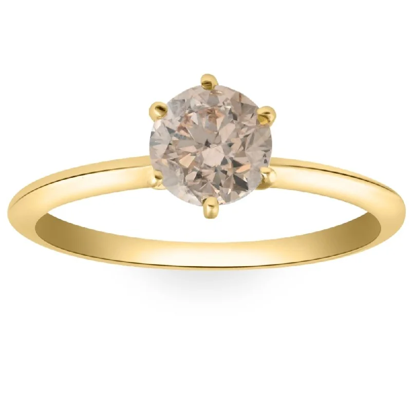 Hammered bronze ring-.92Ct Certified Fancy Light Brown Round Natural Diamond Engagement Ring 14k Gold