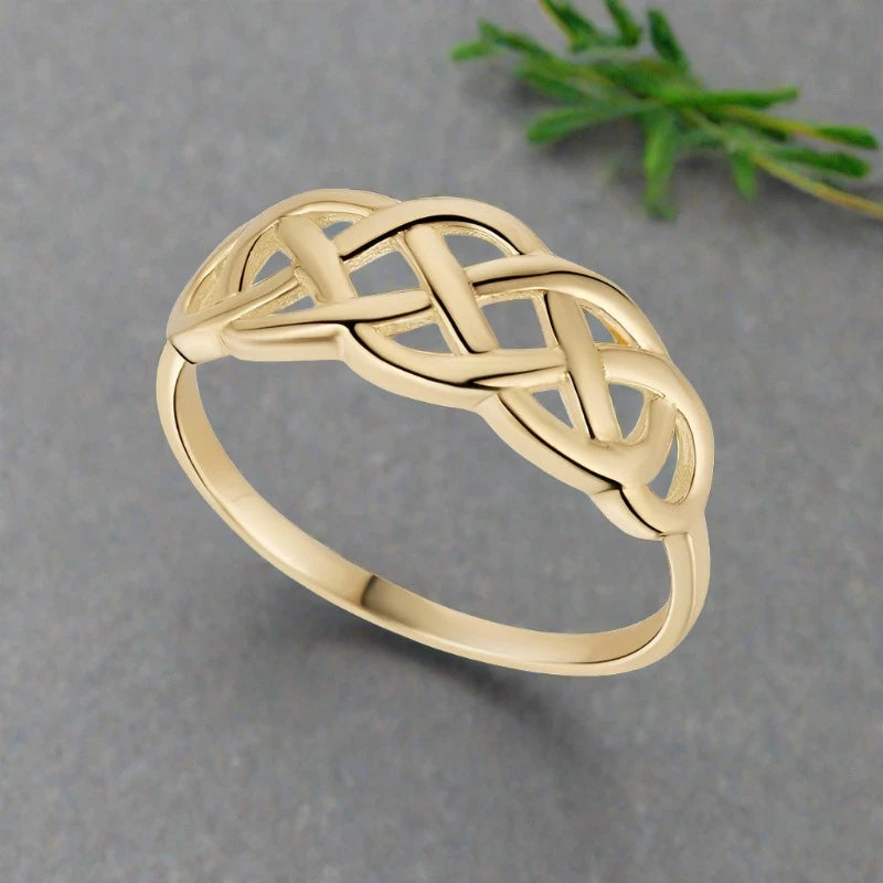 Pentagon stone ring-9K Gold Celtic Woven Ring