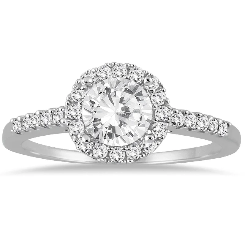 Hovering diamond ring-AGS Certified 1 Carat TW Diamond Halo Engagement Ring in 10K White Gold (I-J Color, I2-I3 Clarity)