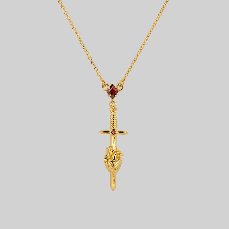 Ridged edge necklace-ALL MY HEART. Sword & Heart Necklace - Gold