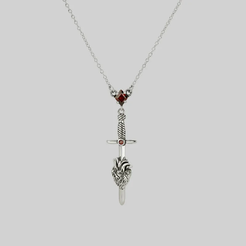 Radiant platinum necklace-ALL MY HEART. Sword & Heart Necklace - Silver