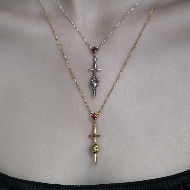 Frosty topaz necklace-ALL MY MIND. Sword & Brain Necklace - Gold