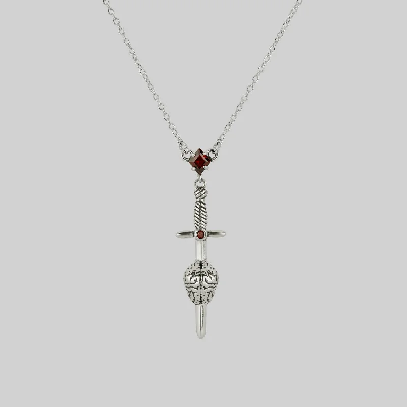 Lustrous quartz necklace-ALL MY MIND. Sword & Brain Necklace - Silver